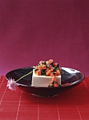 Tofu square with nori and papaya salad