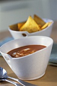 Tomato soup with sour cream and tortilla chips