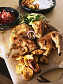 Roast chicken with fried banana slices