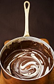 Melted dark and white chocolate in pan