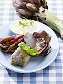 Artichokes with herb and mustard dip