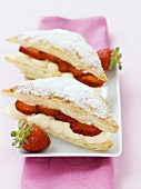 Puff pastry slices filled with strawberries & vanilla cream