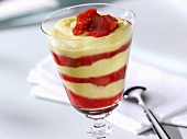 Layered dessert: semolina and raspberry & rhubarb compote