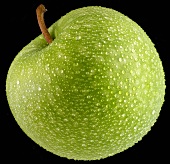 An apple with drops of water