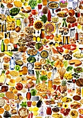 Colourful mixture of foods and dishes