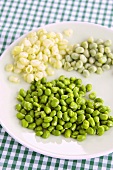 Skinned broad beans on a plate