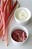 Making rhubarb and ricotta dessert with meringue topping