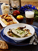 Cod fillet with mushrooms and apple strudel