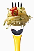 Spaghetti mit Peperoni und Kresse