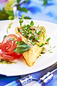 Fried Camembert with herbs and tomato