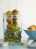 Shrimp balls with courgette salad