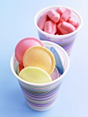 Flying saucers (sherbert sweets) & marshmallows in beakers