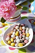 Chocolate almonds with pastel-coloured sugar coating