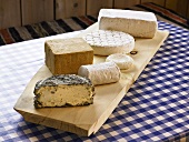 A selection of Swedish cheeses on a wooden board