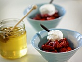 Honeyed strawberries with vanilla ice cream