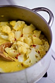 Cauliflower soup in pan