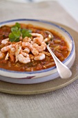 Spicy chicken soup with shrimps