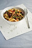 Penne with tuna, olives and tomato sauce