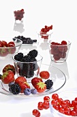 Various berries in a glass bowls
