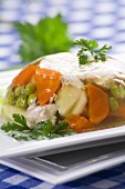 Chicken and vegetables in aspic