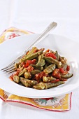 Okra pods with tomatoes