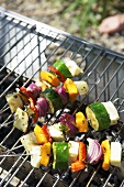 Grilled vegetable kebabs with haloumi