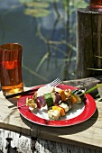 Grilled vegetable kebabs with haloumi