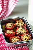 Stuffed peppers in a roasting tin