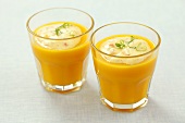 Cold carrot soup with surimi cream and lime