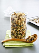 Roasted nuts and seeds in a glass