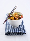 Fried prawns with spring onions and peppers