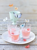 Rhubarb and poppy drink in three glasses
