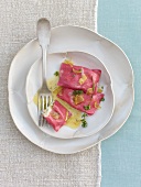 Beetroot ravioli with goat's cheese filling