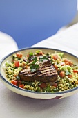 Marinated, grilled tuna on tabbouleh