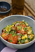 Fried vegetable salad with basil