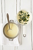 Spinach and mascarpone sauce and Mornay sauce