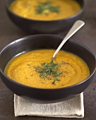 Carrot soup in a soup bowl