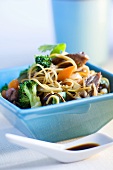 Noodles with vegetables, beef and soy sauce