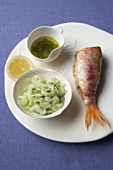 Stuffed red mullet with chard and lemon & olive vinaigrette
