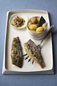 Trout fillets with shallot & caper sauce and potatoes