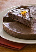 Chocolate cake with a piece cut
