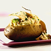 Baked potato filled with blue cheese