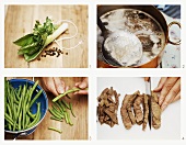 Rindfleischsuppe mit Gemüse und grünen Bohnen zubereiten