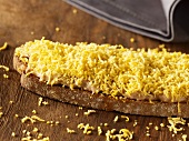 Tuna mayonnaise and egg yolk on toasted bread