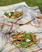 Salat aus jungem Gemüse, Kräutern und Parmesan zum Picknick