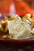 Pistachio ice cream with roasted figs