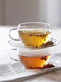 Two glass cups of blossom tea