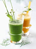 Herb and multivitamin juice in two glasses