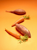 Orange vegetables: sweet potatoes and carrots