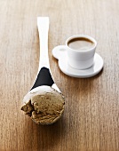 Scoop of coffee spekulatius ice cream with espresso